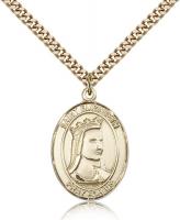 Gold Filled St. Elizabeth of Hungary Pendant, Stainless Gold Heavy Curb Chain, Large Size Catholic Medal, 1" x 3/4"