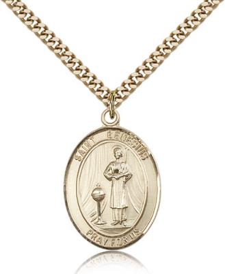 Gold Filled St. Genesius of Rome Pendant, Stainless Gold Heavy Curb Chain, Large Size Catholic Medal, 1" x 3/4"