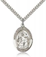 Sterling Silver St. Gabriel the Archangel Pendant, Stainless Silver Heavy Curb Chain, Large Size Catholic Medal, 1" x 3/4"