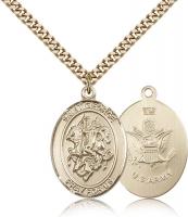 Gold Filled St. George Army Pendant, Stainless Gold Heavy Curb Chain, Large Size Catholic Medal, 1" x 3/4"