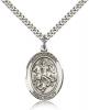 Sterling Silver St. George Pendant, Stainless Silver Heavy Curb Chain, Large Size Catholic Medal, 1" x 3/4"