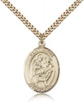 Gold Filled St. Jason Pendant, Stainless Gold Heavy Curb Chain, Large Size Catholic Medal, 1" x 3/4"