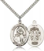 Sterling Silver St. Joan of Arc Pendant, Stainless Silver Heavy Curb Chain, Large Size Catholic Medal, 1" x 3/4"