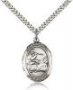 Sterling Silver St. Joshua Pendant, Stainless Silver Heavy Curb Chain, Large Size Catholic Medal, 1" x 3/4"