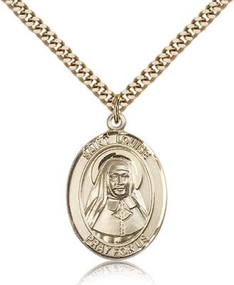 Gold Filled St. Louise de Marillac Pendant, Stainless Gold Heavy Curb Chain, Large Size Catholic Medal, 1" x 3/4"