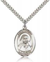 Sterling Silver St. Louise de Marillac Pendant, Stainless Silver Heavy Curb Chain, Large Size Catholic Medal, 1" x 3/4"