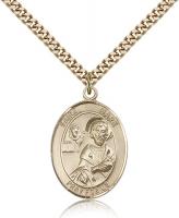 Gold Filled St. Mark the Evangelist Pendant, Stainless Gold Heavy Curb Chain, Large Size Catholic Medal, 1" x 3/4"