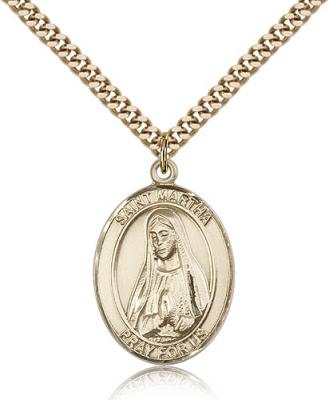 Gold Filled St. Martha Pendant, Stainless Gold Heavy Curb Chain, Large Size Catholic Medal, 1" x 3/4"