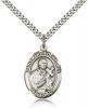 Sterling Silver St. Martin de Porres Pendant, Stainless Silver Heavy Curb Chain, Large Size Catholic Medal, 1" x 3/4"