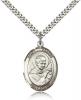 Sterling Silver St. Robert Bellarmine Pendant, Stainless Silver Heavy Curb Chain, Large Size Catholic Medal, 1" x 3/4"