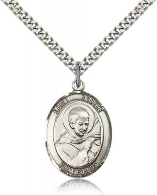 Sterling Silver St. Robert Bellarmine Pendant, Stainless Silver Heavy Curb Chain, Large Size Catholic Medal, 1" x 3/4"