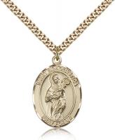 Gold Filled St. Scholastica Pendant, Stainless Gold Heavy Curb Chain, Large Size Catholic Medal, 1" x 3/4"