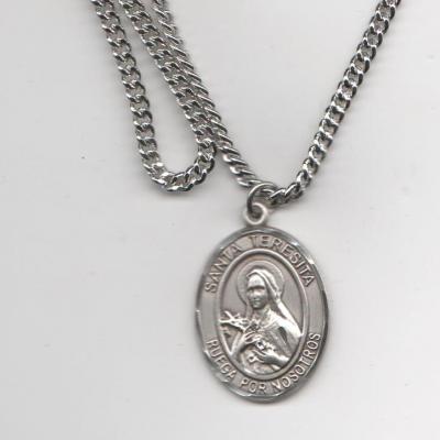 Santa Teresita de Lisieux del NiÃ±o JesÃºs Â– Medalla Grande de Plata Esterlina, 1" Forma Ovulo