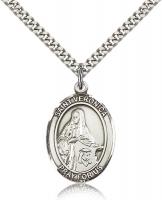 Sterling Silver St. Veronica Pendant, Stainless Silver Heavy Curb Chain, Large Size Catholic Medal, 1" x 3/4"