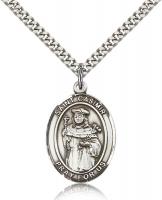 Sterling Silver St. Casimir of Poland Pendant, Stainless Silver Heavy Curb Chain, Large Size Catholic Medal, 1" x 3/4"