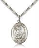 Sterling Silver St. William of Rochester Pendant, Stainless Silver Heavy Curb Chain, Large Size Catholic Medal, 1" x 3/4"