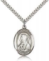 Sterling Silver St. Brigid of Ireland Pendant, Stainless Silver Heavy Curb Chain, Large Size Catholic Medal, 1" x 3/4"