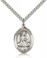 Sterling Silver St. Walburga Pendant, Stainless Silver Heavy Curb Chain, Large Size Catholic Medal, 1" x 3/4"