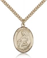 Gold Filled St. Agnes of Rome Pendant, Stainless Gold Heavy Curb Chain, Large Size Catholic Medal, 1" x 3/4"