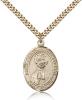 Gold Filled St. Marcellin Champagnat Pendant, Stainless Gold Heavy Curb Chain, Large Size Catholic Medal, 1" x 3/4"