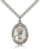 Sterling Silver St. Marcellin Champagnat Pendant, Stainless Silver Heavy Curb Chain, Large Size Catholic Medal, 1" x 3/4"