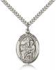 Sterling Silver St. Jerome Pendant, Stainless Silver Heavy Curb Chain, Large Size Catholic Medal, 1" x 3/4"