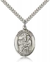 Sterling Silver St. Jerome Pendant, Stainless Silver Heavy Curb Chain, Large Size Catholic Medal, 1" x 3/4"