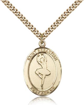Gold Filled St. Sebastian Pendant, Stainless Gold Heavy Curb Chain, Large Size Catholic Medal, 1" x 3/4"