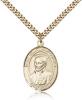 Gold Filled St. Ignatius of Loyola Pendant, Stainless Gold Heavy Curb Chain, Large Size Catholic Medal, 1" x 3/4"