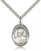 Sterling Silver St. Ignatius of Loyola Pendant, Stainless Silver Heavy Curb Chain, Large Size Catholic Medal, 1" x 3/4"