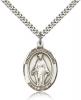 Sterling Silver Our Lady of Lebanon Pendant, Stainless Silver Heavy Curb Chain, Large Size Catholic Medal, 1" x 3/4"