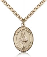 Gold Filled Our Lady of Hope Pendant, Stainless Gold Heavy Curb Chain, Large Size Catholic Medal, 1" x 3/4"