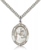 Sterling Silver St. John of the Cross Pendant, Stainless Silver Heavy Curb Chain, Large Size Catholic Medal, 1" x 3/4"