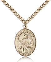 Gold Filled St. Placidus Pendant, Stainless Gold Heavy Curb Chain, Large Size Catholic Medal, 1" x 3/4"