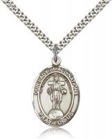 Sterling Silver Our Lady of All Nations Pendant, Stainless Silver Heavy Curb Chain, Large Size Catholic Medal, 1" x 3/4"