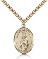 Gold Filled St. Alice Pendant, Stainless Gold Heavy Curb Chain, Large Size Catholic Medal, 1" x 3/4"