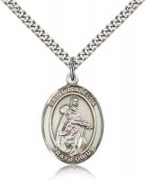 Sterling Silver St. Isabella of Portugal Pendant, Stainless Silver Heavy Curb Chain, Large Size Catholic Medal, 1" x 3/4"