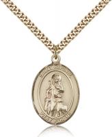 Gold Filled St. Rachel Pendant, Stainless Gold Heavy Curb Chain, Large Size Catholic Medal, 1" x 3/4"