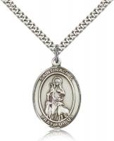 Sterling Silver St. Rachel Pendant, Stainless Silver Heavy Curb Chain, Large Size Catholic Medal, 1" x 3/4"