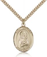Gold Filled St. Victoria Pendant, Stainless Gold Heavy Curb Chain, Large Size Catholic Medal, 1" x 3/4"