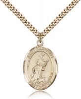 Gold Filled St. Tarcisius Pendant, Stainless Gold Heavy Curb Chain, Large Size Catholic Medal, 1" x 3/4"