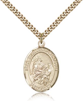 Gold Filled St. Bernard of Montjoux Pendant, Stainless Gold Heavy Curb Chain, Large Size Catholic Medal, 1" x 3/4"