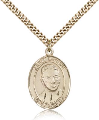 Gold Filled St. Eugene de Mazenod Pendant, Stainless Gold Heavy Curb Chain, Large Size Catholic Medal, 1" x 3/4"