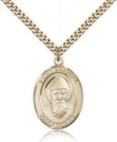 Gold Filled St. Sharbel Pendant, Stainless Gold Heavy Curb Chain, Large Size Catholic Medal, 1" x 3/4"