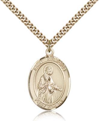 Gold Filled St. Remigius of Reims Pendant, Stainless Gold Heavy Curb Chain, Large Size Catholic Medal, 1" x 3/4"