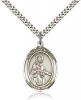 Sterling Silver St. Remigius of Reims Pendant, Stainless Silver Heavy Curb Chain, Large Size Catholic Medal, 1" x 3/4"
