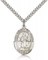 Sterling Silver St. Isidore the Farmer Pendant, Stainless Silver Heavy Curb Chain, Large Size Catholic Medal, 1" x 3/4"