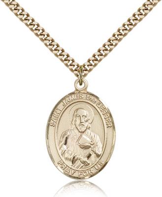 Gold Filled St. James the Lesser Pendant, Stainless Gold Heavy Curb Chain, Large Size Catholic Medal, 1" x 3/4"