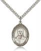 Sterling Silver Blessed Pier Giorgio Frassati Pend, Stainless Silver Heavy Curb Chain, Large Size Catholic Medal, 1" x 3/4"