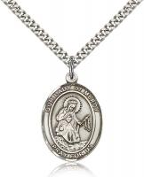 Sterling Silver Our Lady of Mercy Pendant, Stainless Silver Heavy Curb Chain, Large Size Catholic Medal, 1" x 3/4"